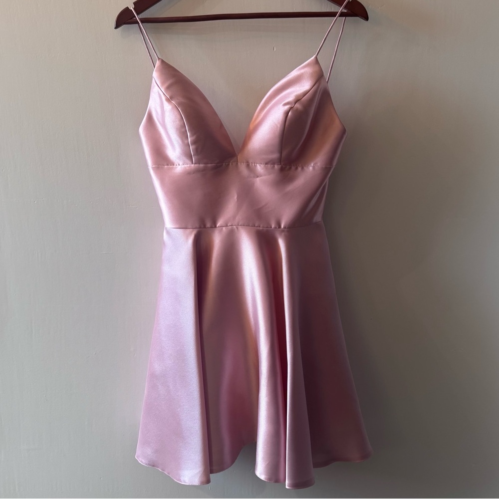 Sherri Hill Size 4 Pink Satin Spaghetti Strap Dress